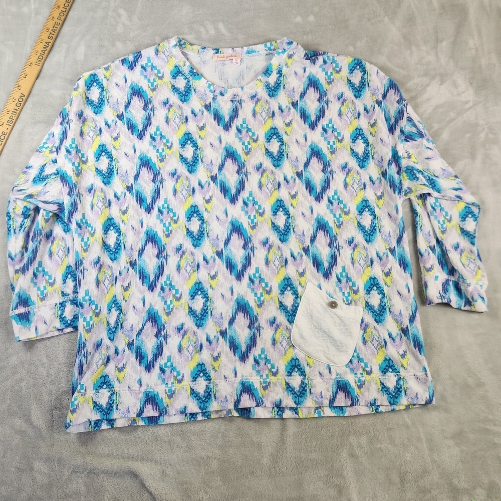 Fresh Produce Tunic Top Long Sleeve Pocket Geometric Print One Size Knit Coastal